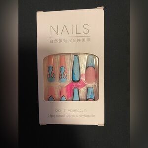 Blue Drip Design Press-On Nails – Long Coffin Nail
